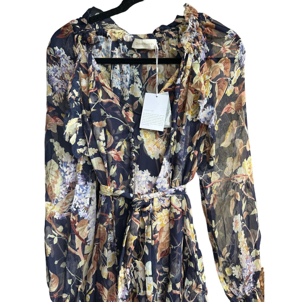 NWT Zimmermann Sabotage Ruffle Midi Dress Wisteria Midnight Size 1 (US 6) - Picture 13 of 16